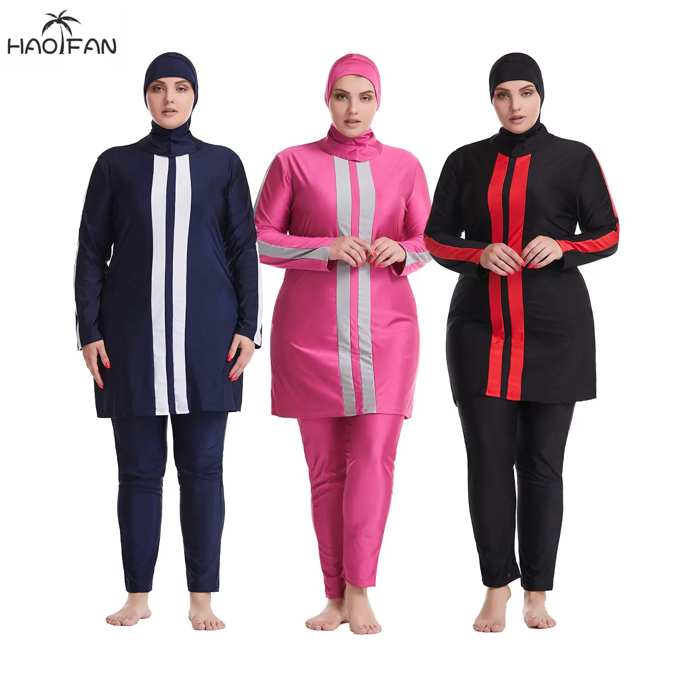 HAOFAN размера плюс длинные прямые Полный хиджаб купальник XL 6XL мусульманский