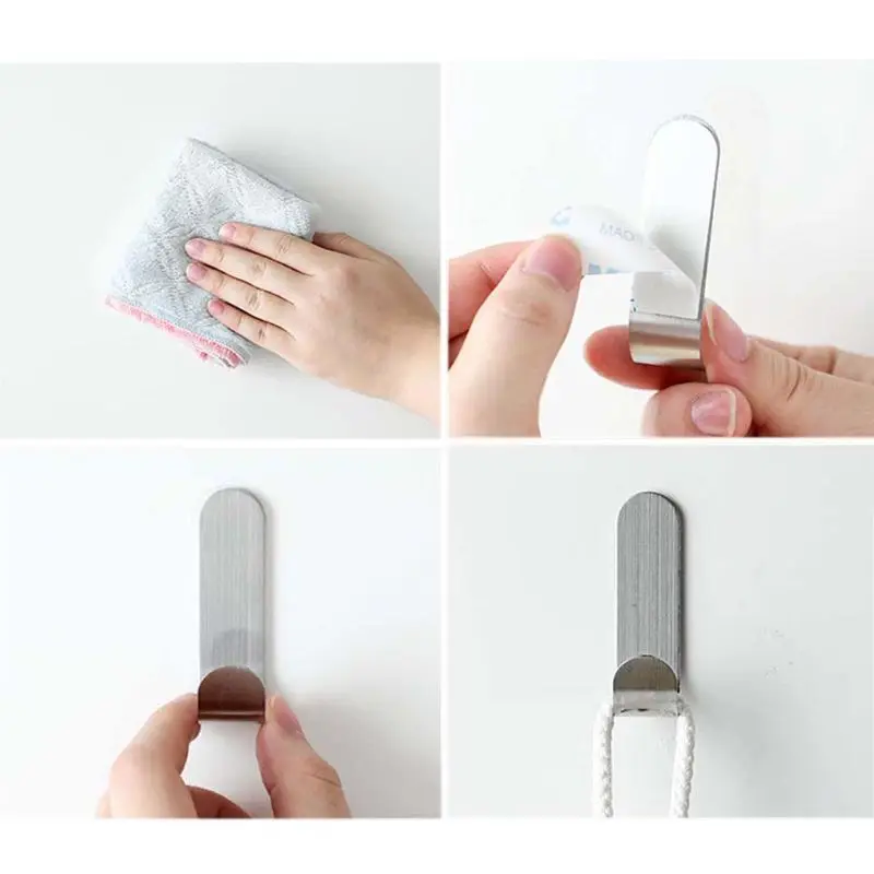 

8pcs Self Adhesive Kitchen Bathroom Wall Door Stainless Steel Holder Hanger Hook