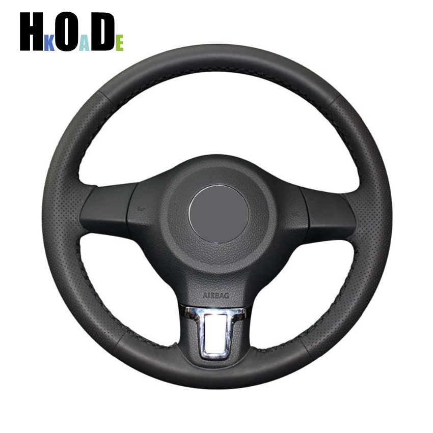 Черные чехлы рулевого колеса автомобиля из натуральной кожи для ручного шитья