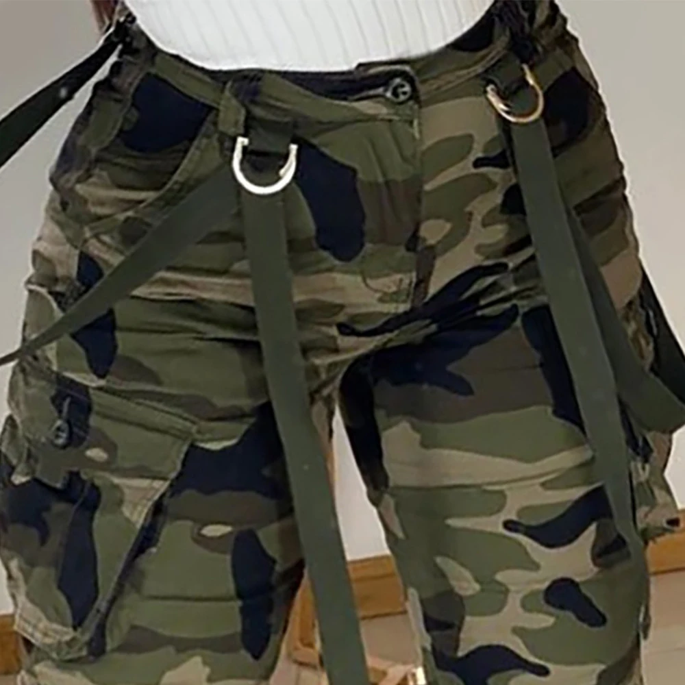 

Ladies Camouflage Long Pants Fashion Pockets Camo Trousers High Waist Casual Cargo Pants Harajuku Streetwear Sports Pants D30
