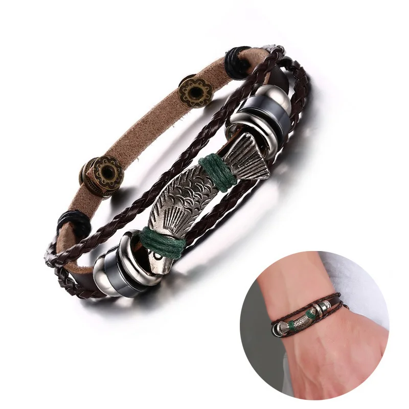 Мужской кожаный браслет для форели с оттенком в коричневом плетеном ремешке