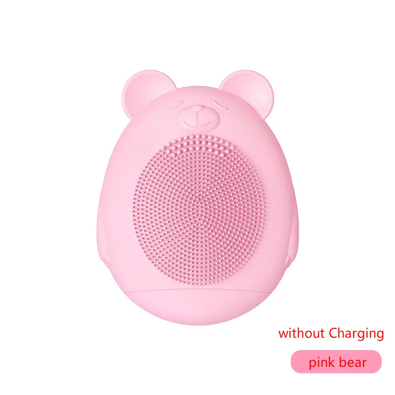 Мини электрическая Очищающая щетка для лица, силиконовая, для мытья лица, массажный вибратор, Sonic Vibracion, очиститель глубоких пор, инструменты для ухода за кожей тела - Цвет: bear pink style1