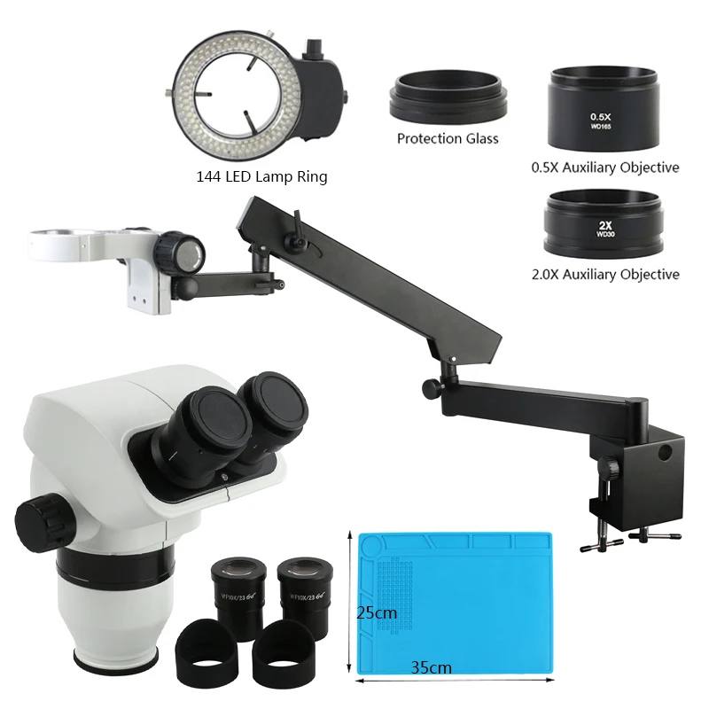 

3.35X 6.7X 45X 90X Continuous Zoom Binocular Stereo Microscope Articulating Arm Clamp Stand For Bioresearch Industrial Testing
