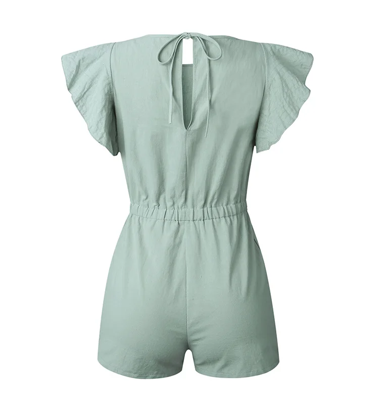 

2021 spring and summer fashion ruffled pocket lace-up women's jumpsuit