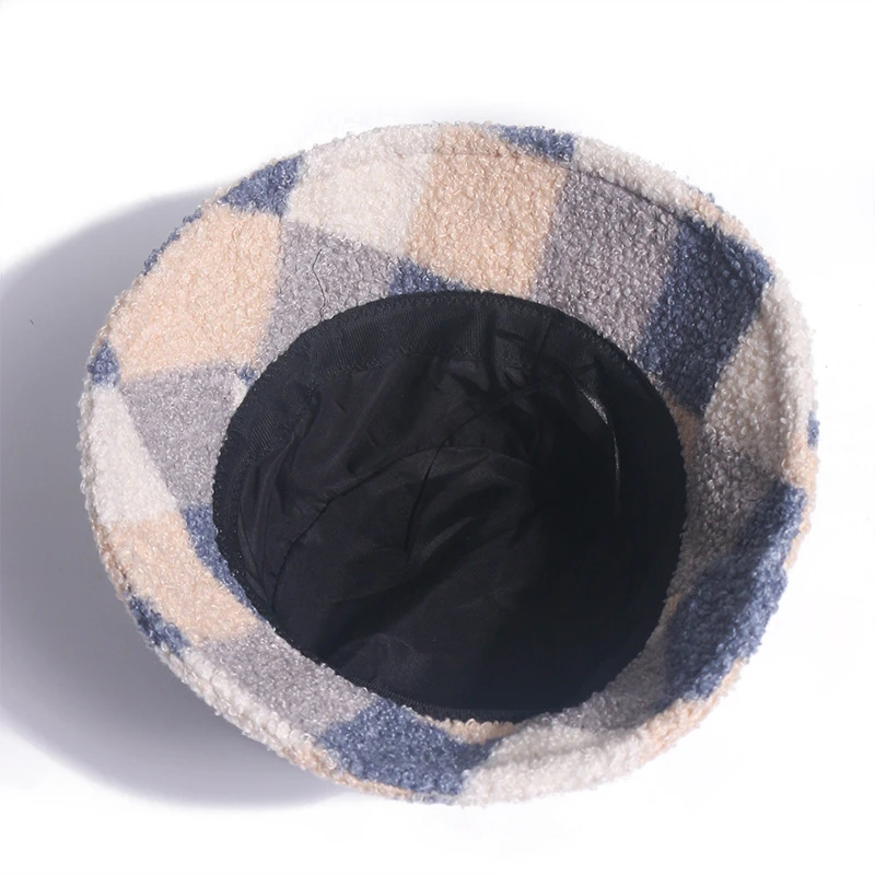 

Winter Faux Fur Bucket Hat For Women Plaid Fisherman Caps Outfdoor Sunscreen Thickeness Soft Keep Warm 2021 New Year Fashion