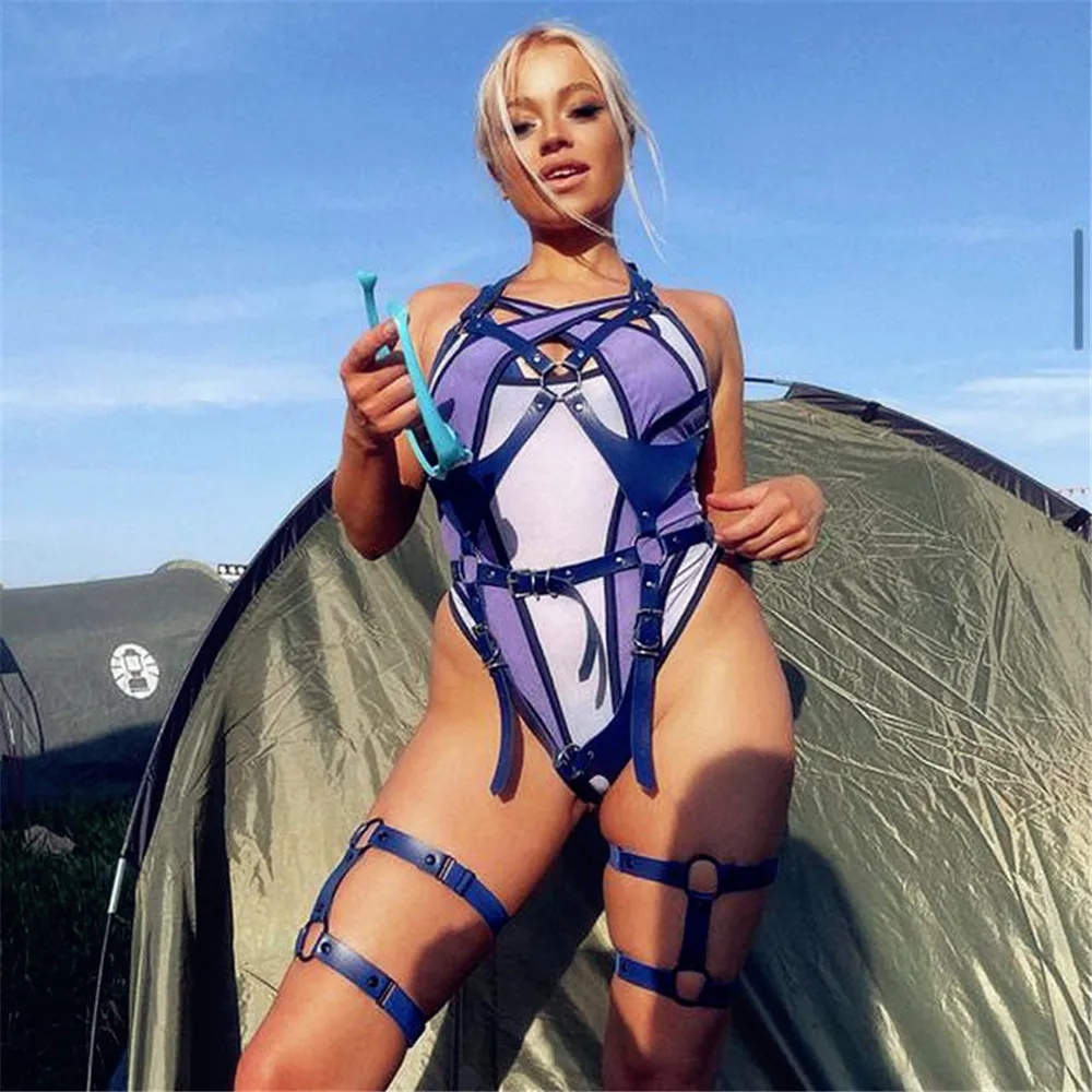 B.CYQZ Sexy Lingerie Harness Bdsm Full Body Bondage Goth PU Leather Accessories Suspenders Women Tights Clothing Rave Underwear