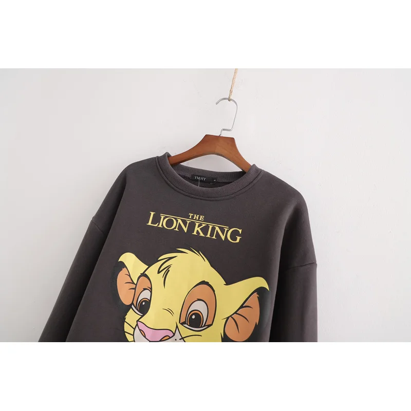 Za 2019 модная женская толстовка коричневого цвета из хлопка с рисунком короля льва