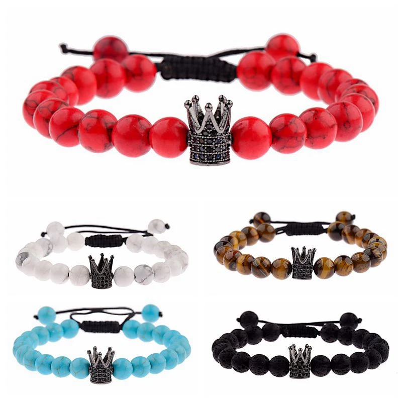 OIQUEI черный циркон Императорская корона плетеный браслет для мужчин тигровый
