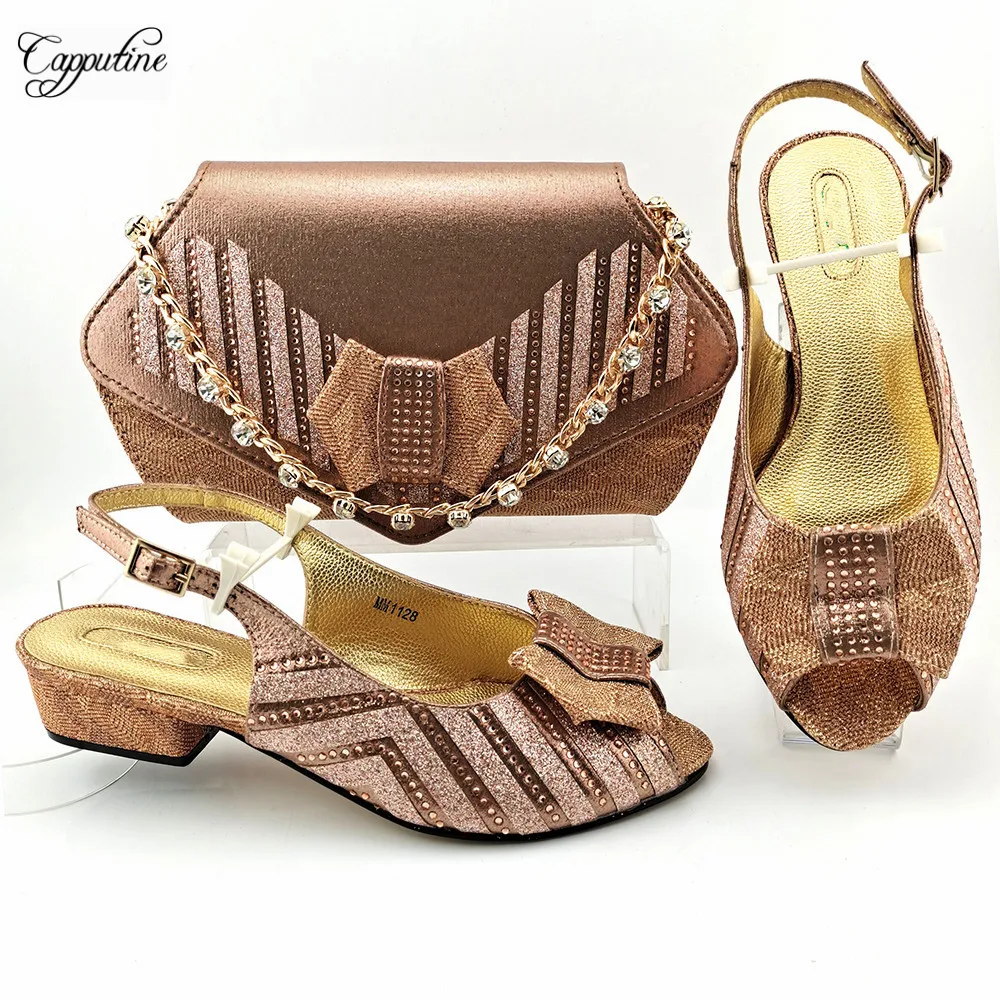 

Fashion Medium Heels Shoes and Bag Set For Women African Ladies Summer Sandals With Handbag Clutch Femmes Sandales MM1128 4CM
