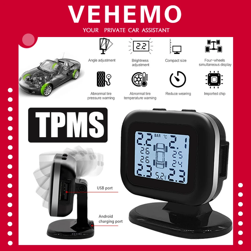TPMS USB Солнечная Android Прикуриватель разъем TMPS монитор давления в шинах Tmps высокая температура 4 датчика для Honda для Toyota