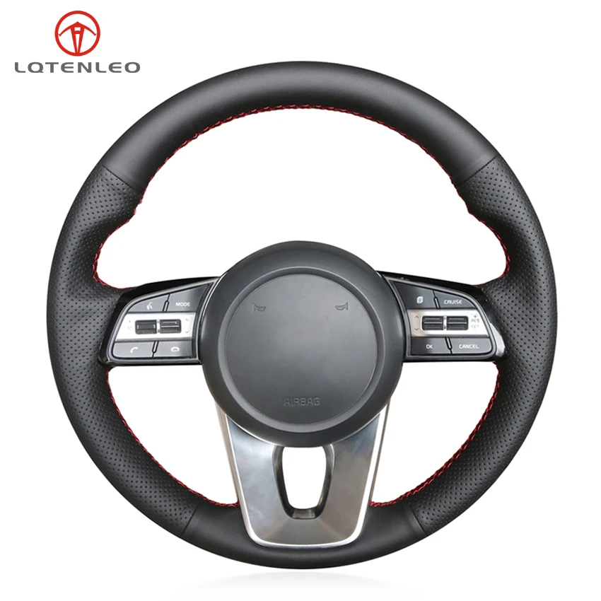 

LQTENLEO Black Genuine Leather Steering Wheel Cover For Kia K5 Optima 2018 2019 Sportage 3 2017-2019 Forte Ceed Cee'd 2017-2019