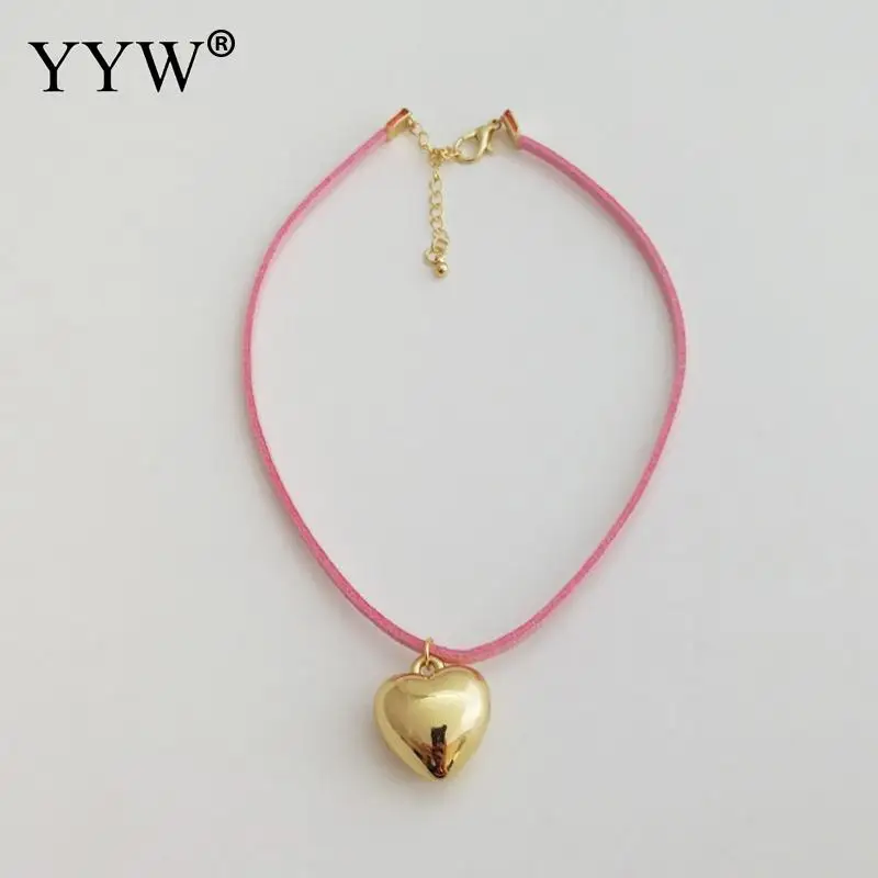 YYW розовое Золотое сердце кулон колье ожерелье для девочек Женский нейлоновый