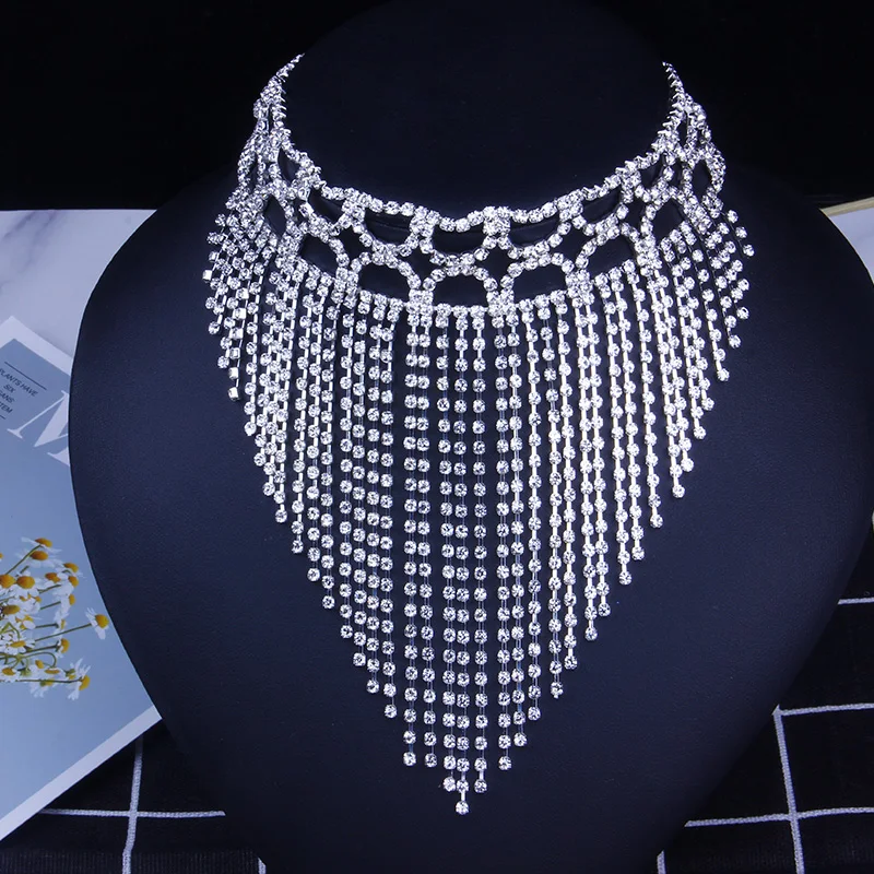 

StoneFans Winter Party Statement Necklace 2019 Big Necklaces Bib Jewelry Rhinestone Long Tassel Necklace Choker for Women