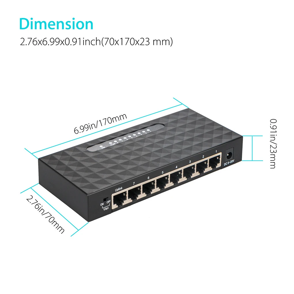 

8 Ports Gigabit Ethernet Adapter 10/100/1000Mbps Network Switch Lan Hub Adapter Black Plastic Housing For Computer Laptop