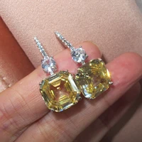 silver 925 jewelry earring yellow square lab diamond citrine gemstone sterling silver drop earrings wedding jewelry for women