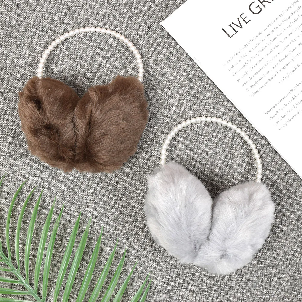 

Fashion Imitation Pearl Winter Earmuffs Women Fur Earmuff Cute Ear Warmers Girls Soft Plush Ear Muff Ear Hair Accessories