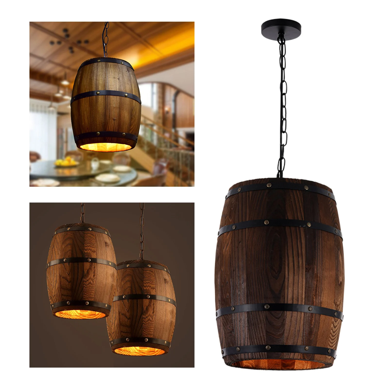 

Industrial Wooden Wine Barrel Shape Ceiling Lights Shade Restaurant Ceiling Lamp Shade Office Home Decor Chandelier Lampshade