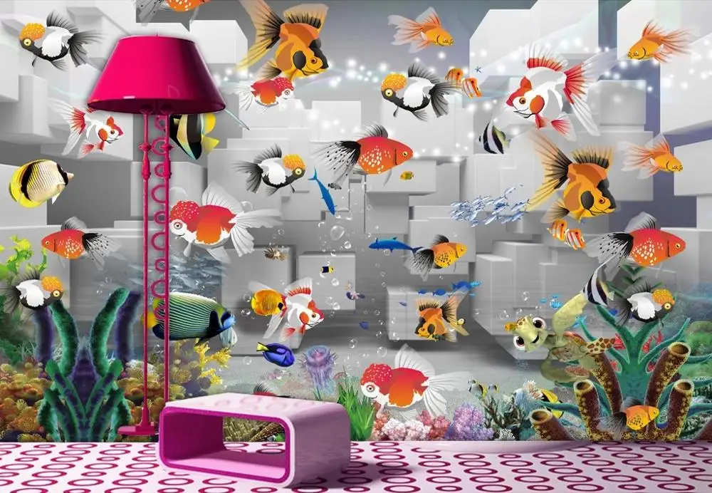 

New Custom 3D Large Mural Wallpaper Original fresh cartoon underwaterworld Tropical children's room TV Background living Bedroom