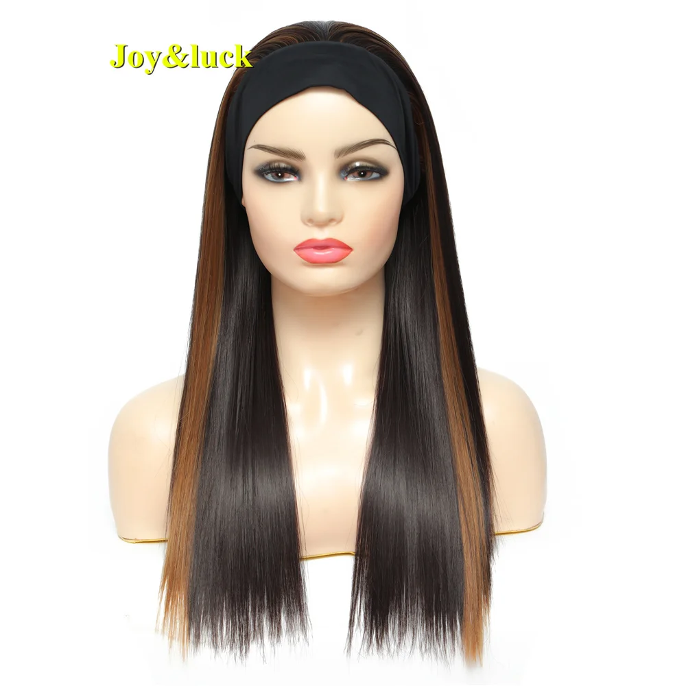 

Joy&Luck Headband Wig Long Straight Black Ombre Brown Wigs For Women Synthetic Daily Hair Wigs