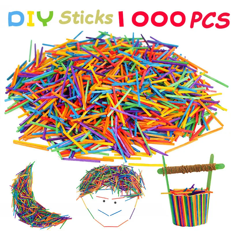 

1000 шт деревянные цветные спичечные палочки DIY Поделки дерево цвет ручной материал декупаж украшения игрушки для детей Подарки для детей