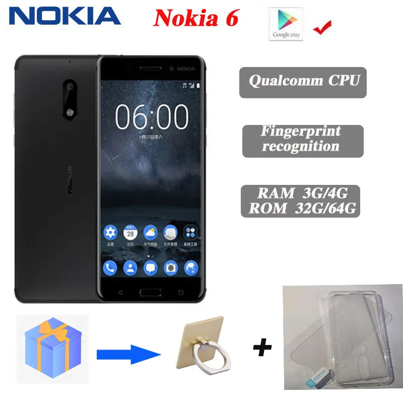 Nokia 6 Android Smartphone Full Screen Dual SIM 4G Black 4+64G Senior Phone Nokia 6 cheap phone