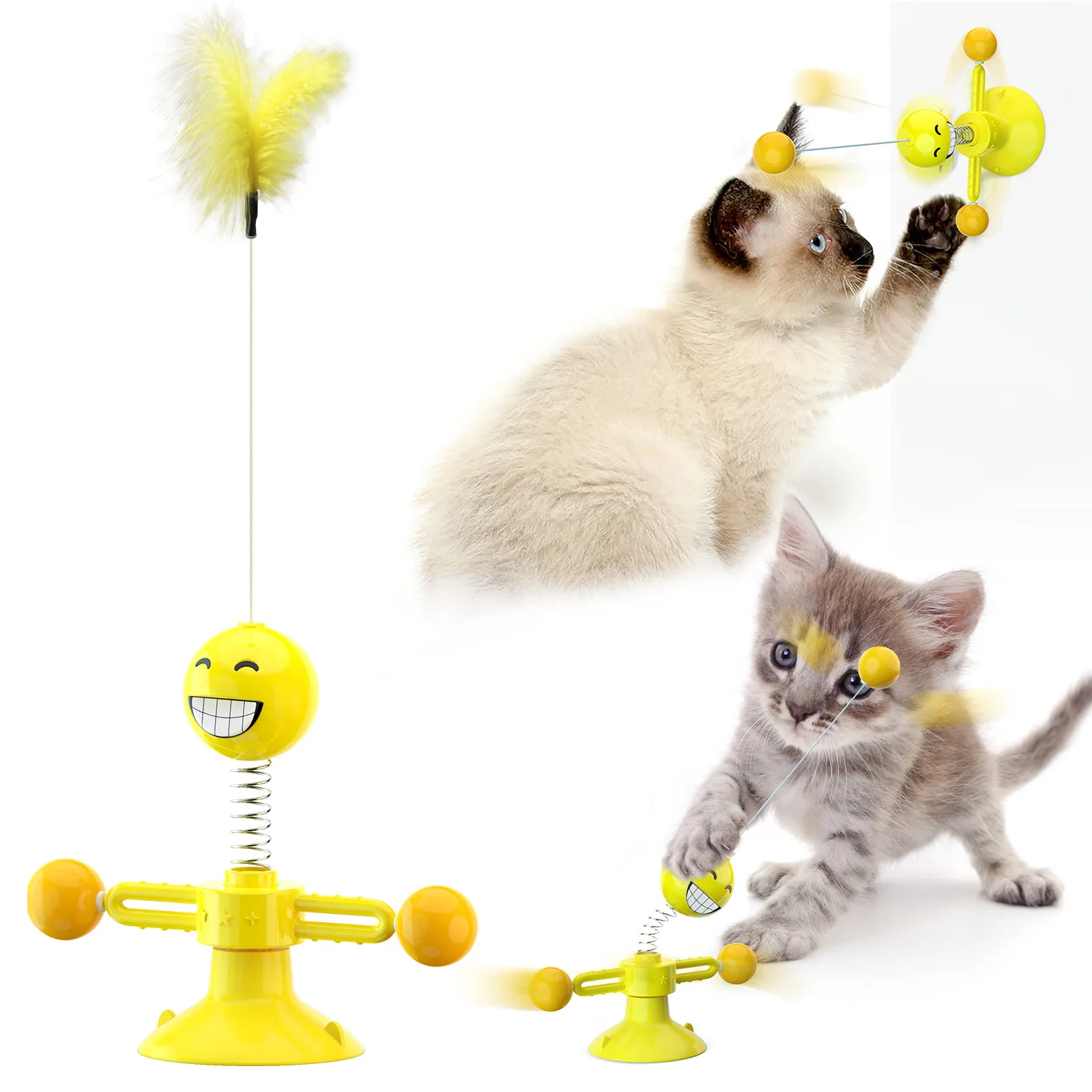 

Spring Man Cat Toy Turntable Windmill Funny Cat Stick Interactive Cat Ball Toy Cat Feather Toys Pet Supplies for Dropshipping