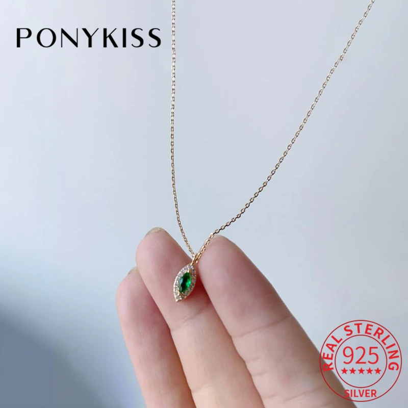 

Ожерелье с кулоном PONYKISS женское из серебра 925 пробы с зеленым цирконием и золотом 14 к