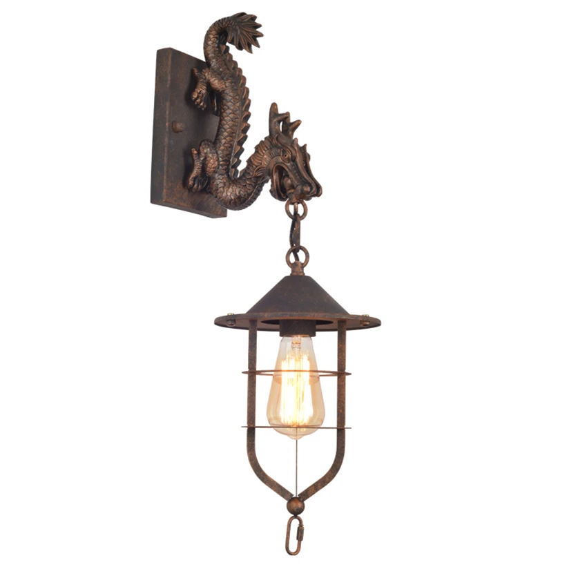 Economici Dell'annata Del Drago A Forma Di Resina Intagliato Lampade Da Parete Industriale Bar Corridoio Camera Da Letto Antico Applique Da Parete Luci Di Soggiorno Deco Di Illuminazione