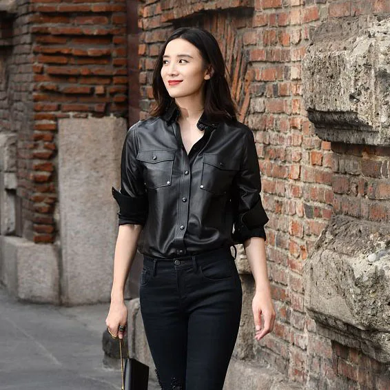 

Leather Shirt Women's Winter New Plush Pu Leather Shirt Star Same Loose Thin Top Blouse