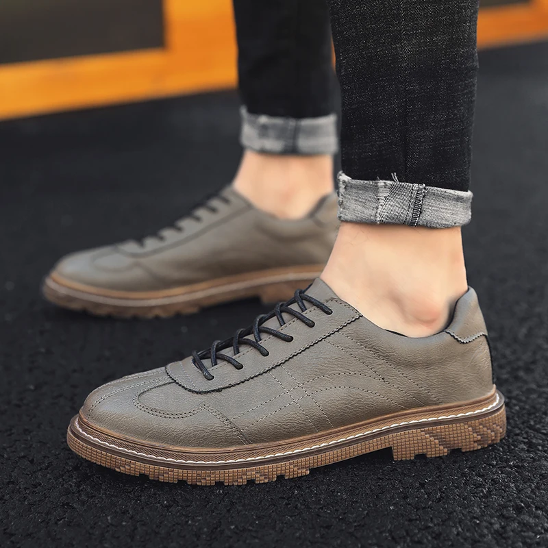 2020 new style fashion men's shoes casual leather classic brown gray black lace up shoe man nice comfortable flats for men | Обувь