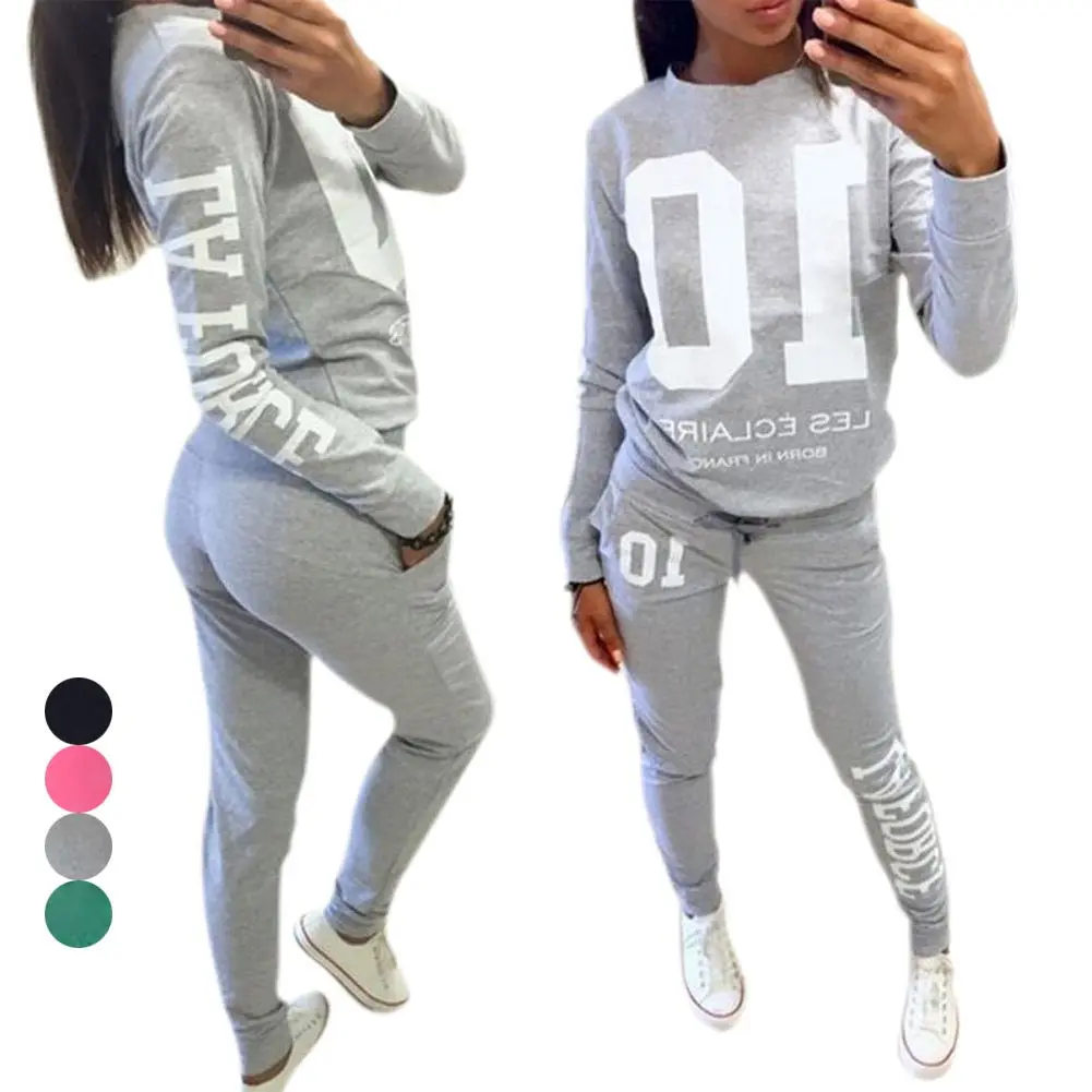

Новинка, женский спортивный костюм, 2 шт./компл., толстовка с надписью для бега + штаны, DO99