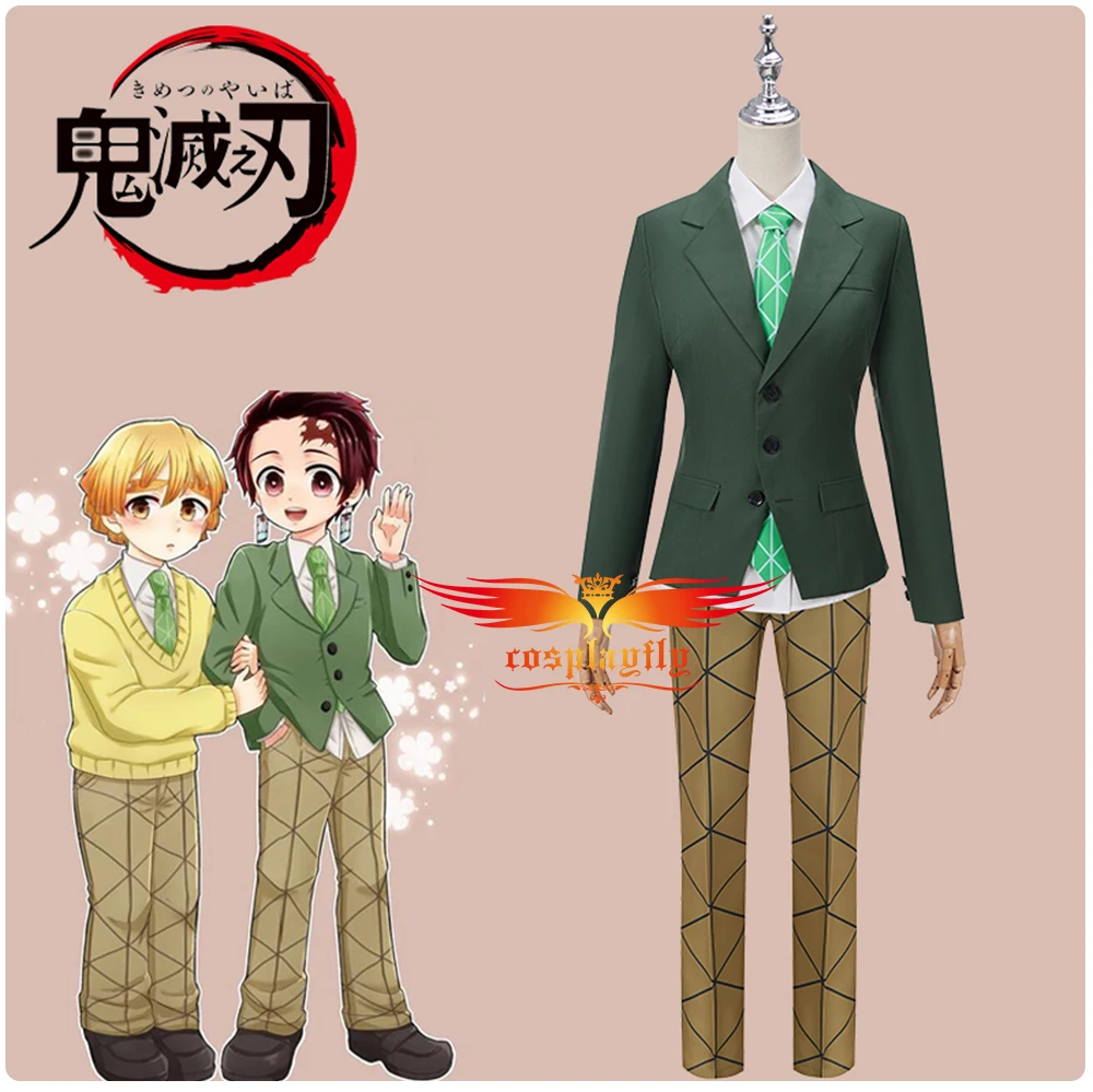 Купи Anime Demon Slayer Kimetsu No Yaiba Kamado Tanjirou Cosplay Costume for Adults Men Green Jacket Pants Blouse Tie Uniform Suits за 2,399 рублей в магазине AliExpress