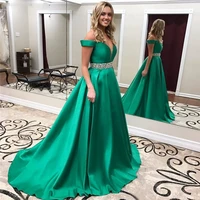 elegant v neck satin green evening dress off shoulder sashes short cap sleeves backless long prom gown formal sexy custom made