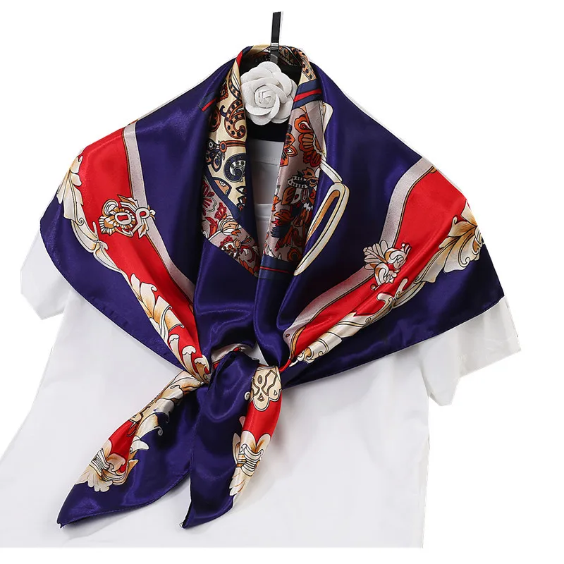 

Headscarf Women Scarf Purple Flower Print Summer Neck Office Lady Square 90X90CM Silk Kerchief Hair Scarf Handkerchief