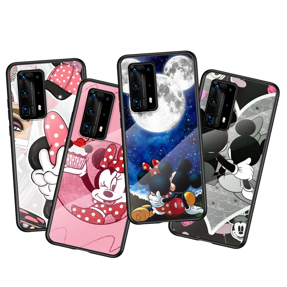 

Tempered Glass Cover Shockproof Shell Mickey Mouse For Huawei P40 P30 P20 P10 Pro Plus Lite 5G 2019 Phone Case