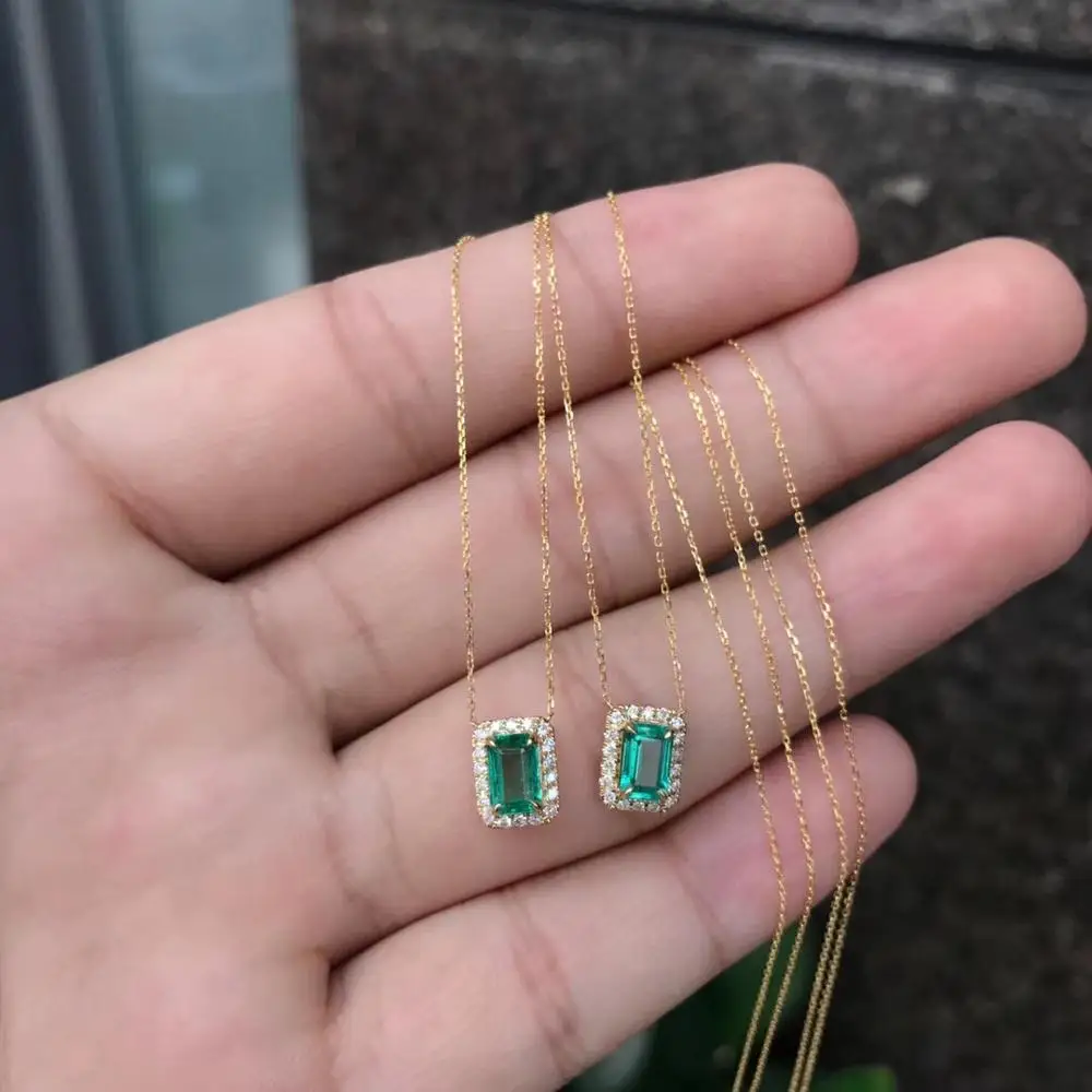 Женское Ожерелье с изумрудом AEAW ожерелье из белого золота 18 К 0 5 карат