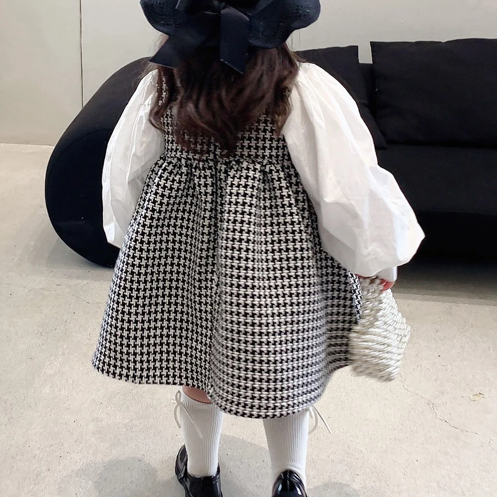 Комплект одежды для девочек с клетчатым принтом осень 2022 детская одежда белая