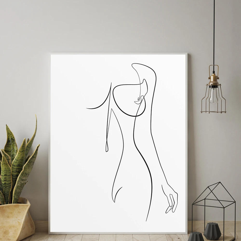 

Sexy Lady Body Line Art Painting Nude Naked Woman Breast Canvas Poster Abstract Line Draw Print Modern Wall Pictures Home Deocr