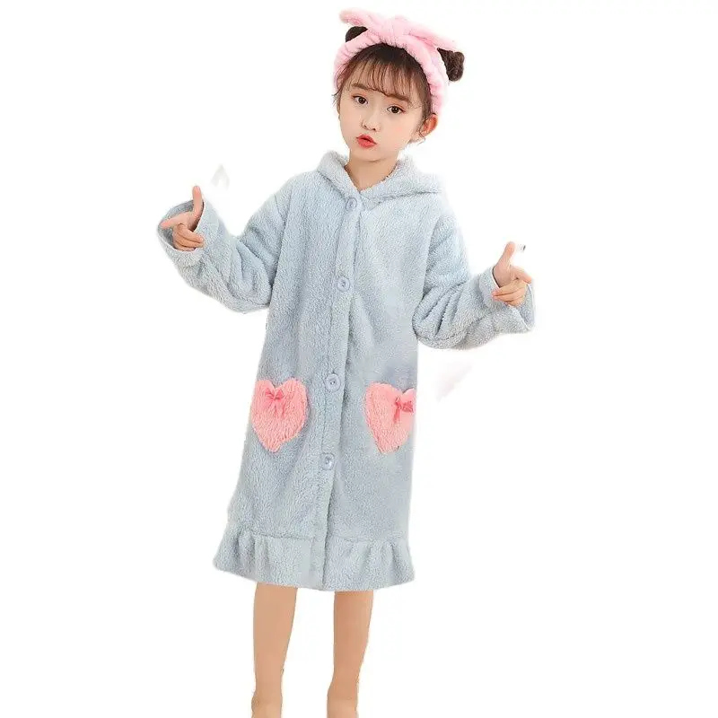 Kids Fashion Nightgowns Robes Baby Girls Sleepwear 2021 New Winter Baby Nightgowns Pajamas Children Flannel Hooded Boys Homewear