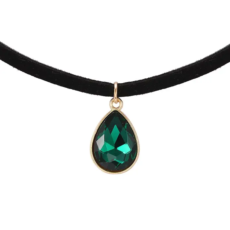 Горячее предложение Кручёные ожерелья BIJOUX обычный черный бархатный Кожа Капли Воды Кулон Макси себе Чокеры Цепочки и ожерелья Женская обувь ювелирные изделия - Окраска металла: Green
