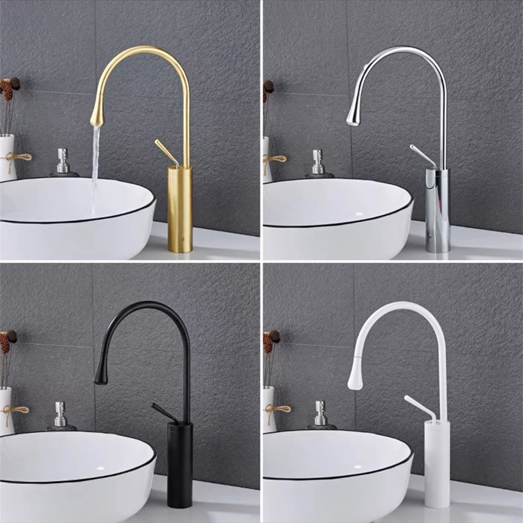 Черный/матовый золотой Латунный смеситель для раковины Высокий/Низкий