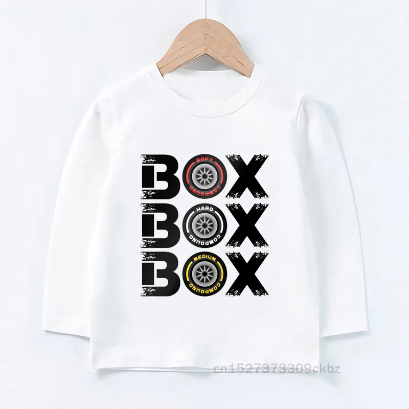 

"Box Box Box" F1 Tyre Compound Design Kids Long Sleeve T Shirt Children Summer Gift Clothes Boy Hipster Tee Toddler Boy Tops