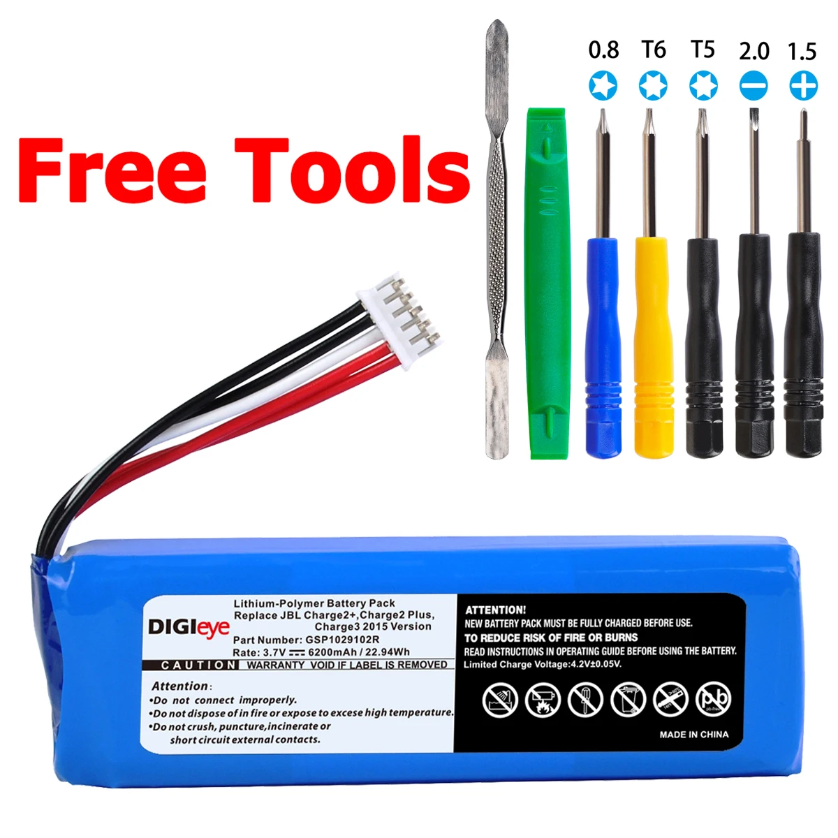 

6200mAh GSP1029102R Battery for JBL Charge 2+,Charge 2 plus, Charge 3 2015 Version Speaker Battery