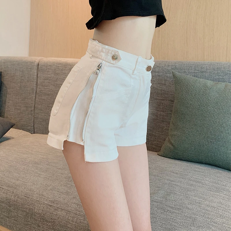 

Vintage Casual Slim Zipper Letters Print Women's Denim Shorts 2021 Summer High Waist Korean Preppy Wide Leg Shorts Jeans JK1125