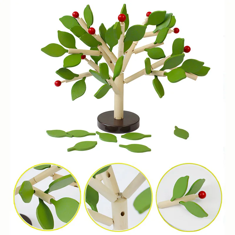 

Wooden Assembled Tree Four Colors Leave Building Learning Toy Chopping Block Early Educational Plug-in Toy For Children