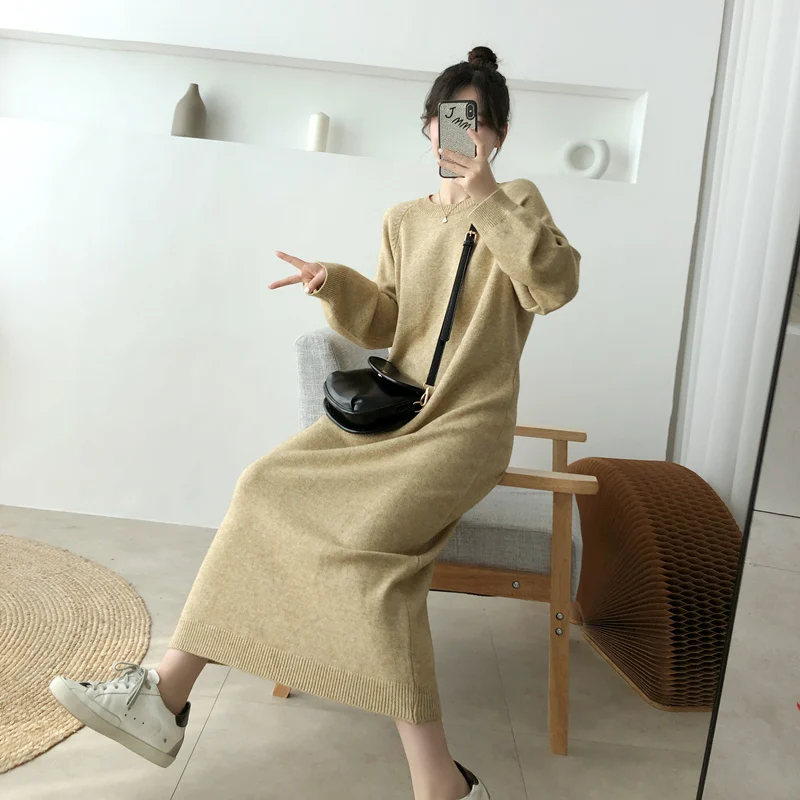 

Wavsiyier Jumper Autumn Knitted Sweater Dress Women Solid 2020 Cute Elegant Oversized Korean Winter Vintage Loose Thick Pullover