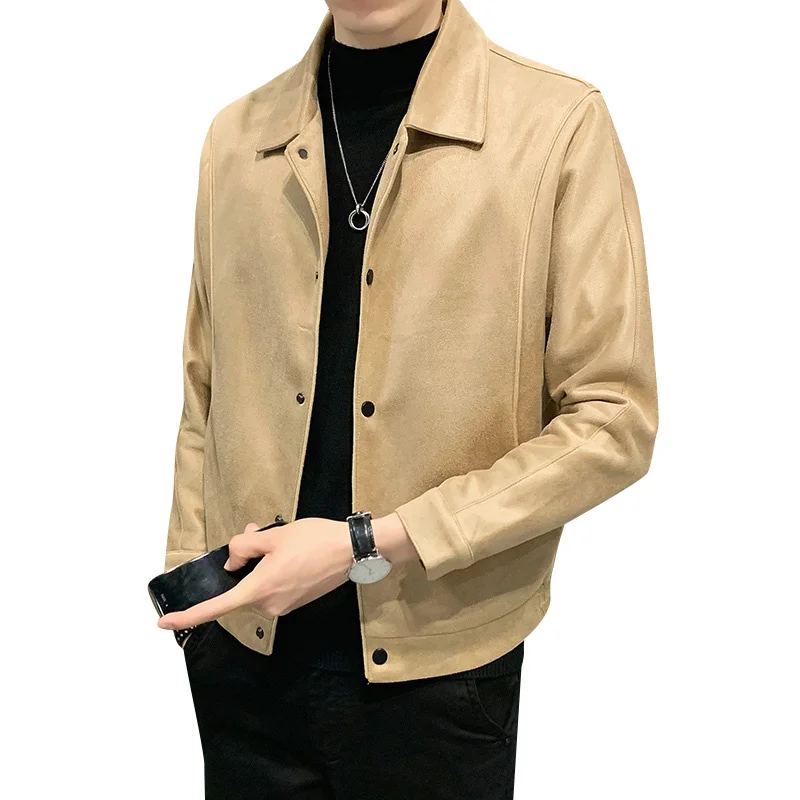 Мужская замшевая куртка с длинным рукавом повседневная приталенная