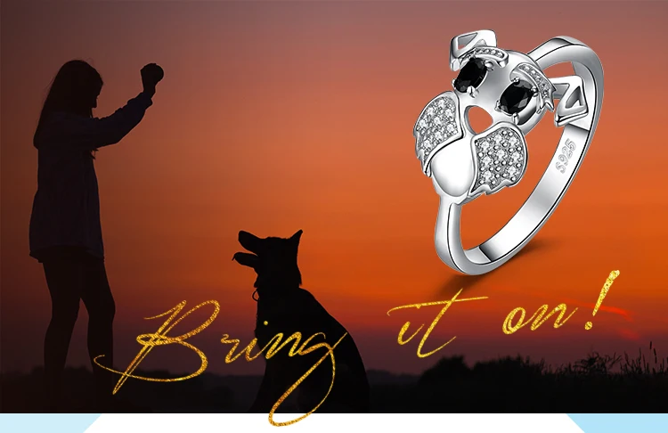 JewelryPalace Schnauzer Terrier Dog Puppy Pet Lover Genuine Black Spinel Ring 925 Sterling Silver Pet dog Children's Girlring