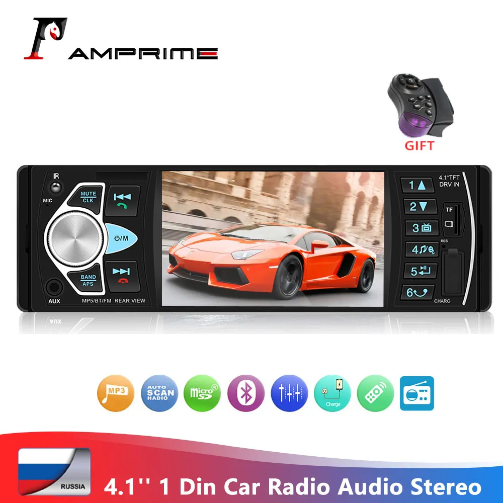 AMPrime 4022D 4,1 дюймов 1 Din автомагнитола Авто Аудио Стерео Авторадио bluetooth Поддержка камеры заднего вида USB рулевое колесо дистанционного управления