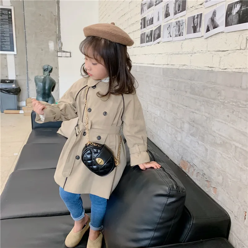 Модный Тренч WLG для девочек длинное двубортное пальто цвета хаки с отложным